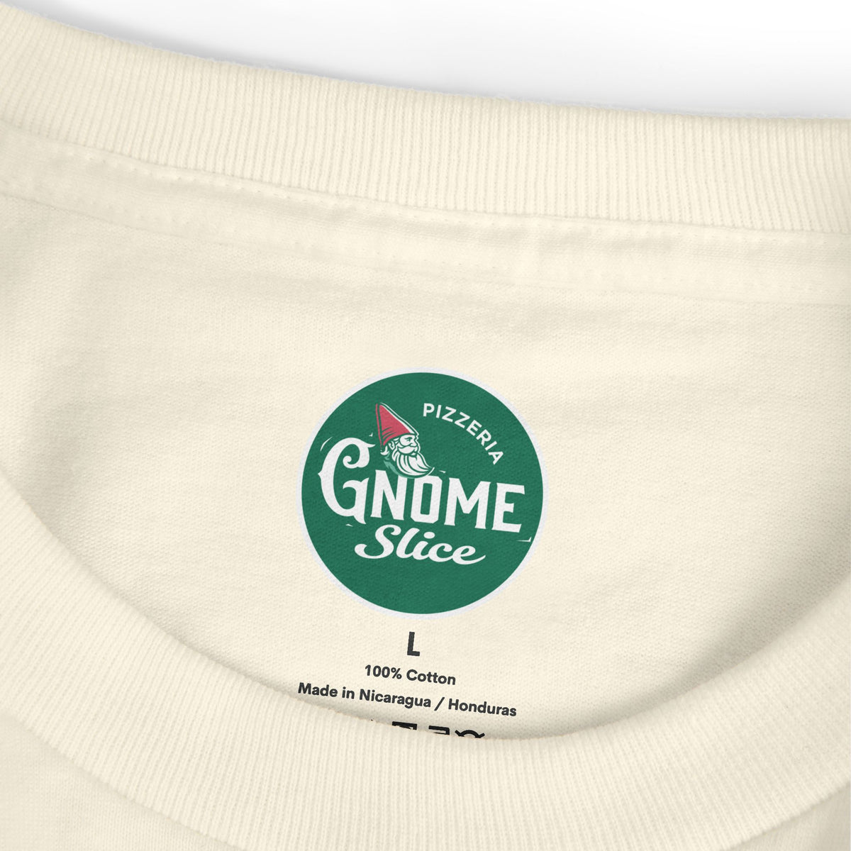 Pizza Gnome Tee | Graphic Back Print, Chest Logo