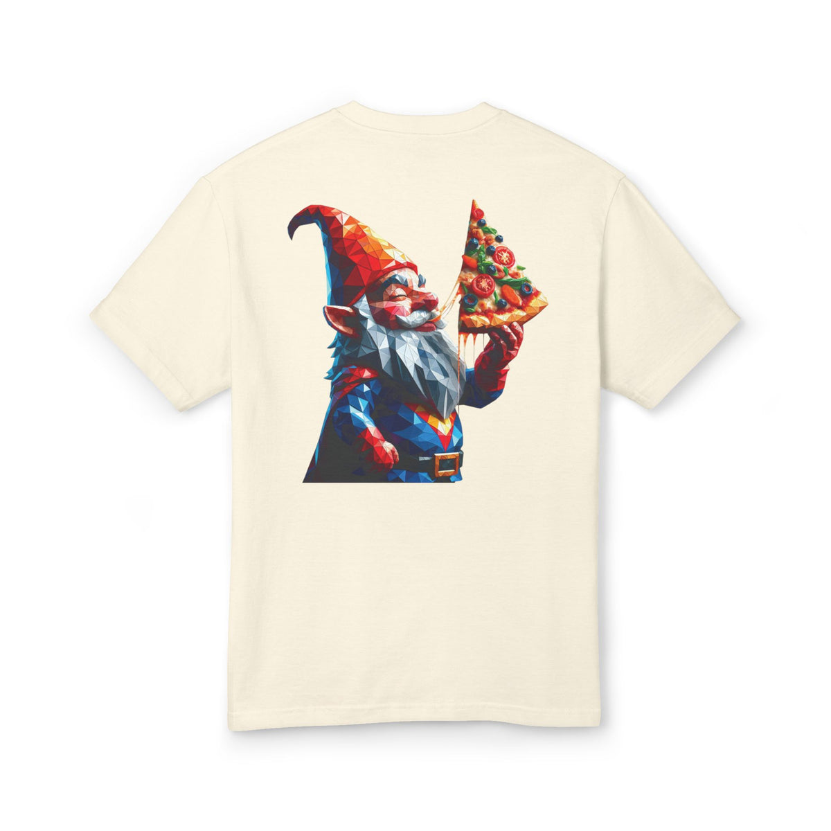 Pizza Gnome Tee | Graphic Back Print, Chest Logo