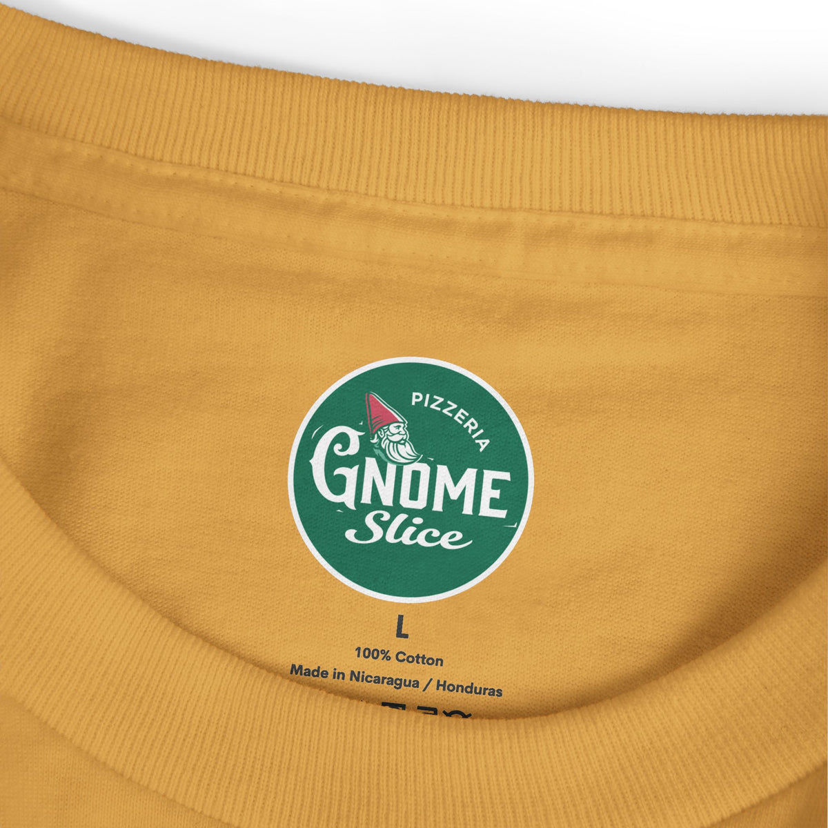 Pizza Gnome Tee | Graphic Back Print, Chest Logo