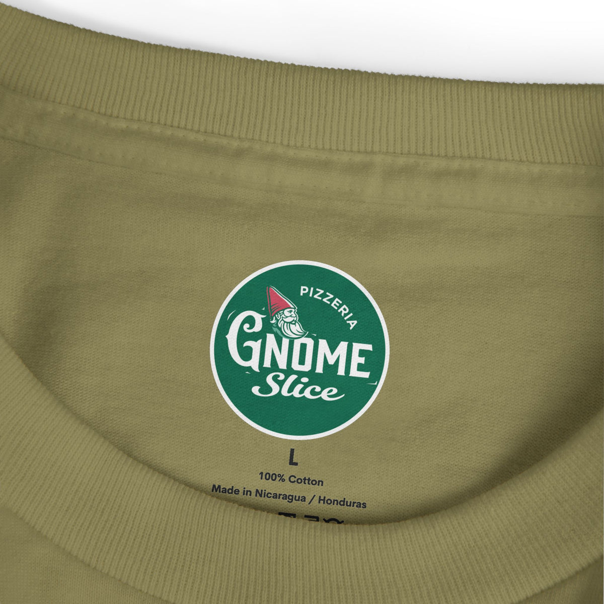 Pizza Gnome Tee | Graphic Back Print, Chest Logo