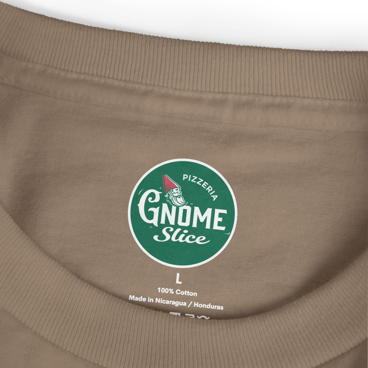 Pizza Gnome Tee | Graphic Back Print, Chest Logo